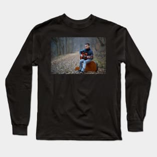 Guitarist singing outdoor in the forest Long Sleeve T-Shirt